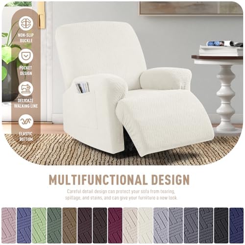 KinCam Recliner Covers Stripe Jacquard 1 Seater Cream
