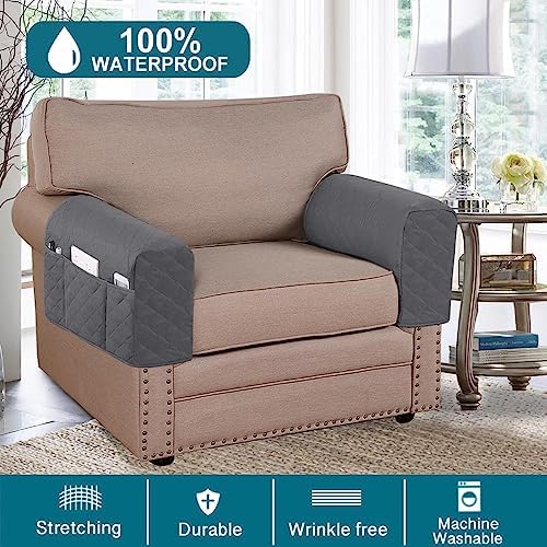 Turquoize 2 Pack Waterproof Armrest Covers for Chairs and Sofas Gray