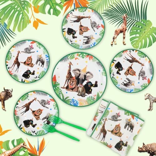 96Pcs Jungle Themed Plates and Napkins for Birthday Party