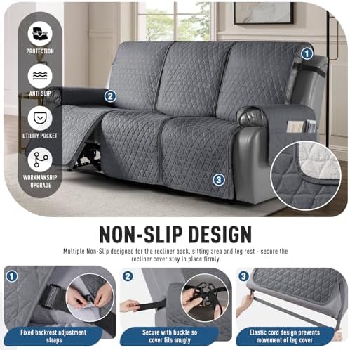 TAOCOCO Waterproof Recliner Sofa Cover - 3 Seater Pet Friendly Dark Gray