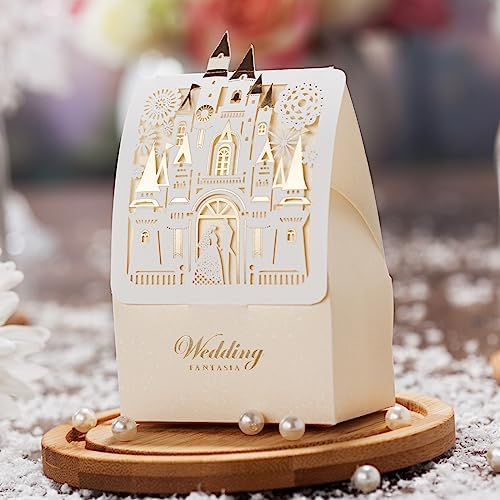 Hosmsua 50pcs Laser Cut Wedding Favor Boxes with Castle Design CB5093 1