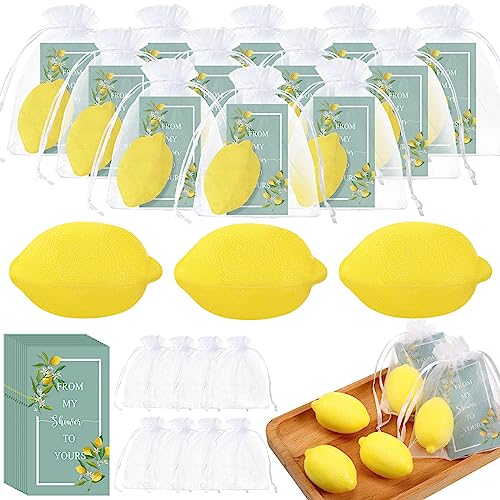 Lounsweer Set of 20 Lemon Soap Favors with Cards and Organza Bags