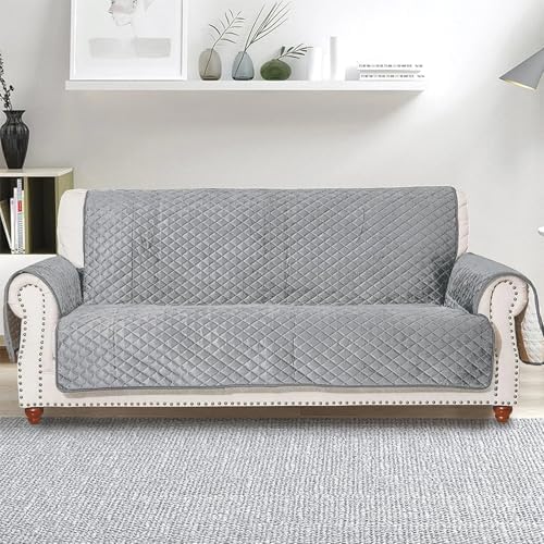 ZuGeo Quilted Fleece Sofa Cover with Elastic Straps Large Grey