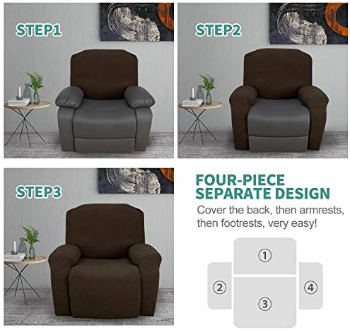 YEMYHOM 4 Piece Stretch Recliner Slipcover Dark Coffee