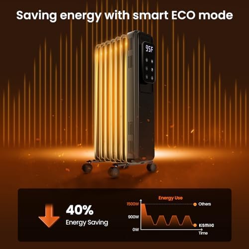 Kismile 1500W Electric Oil Filled Heater with Remote Control and LCD Display