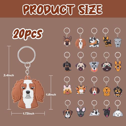 20pcs Dog Keychain Keyring Set for Kids Party Gifts