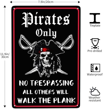 Pirate Wall Decor Metal Sign 12x8 Inches