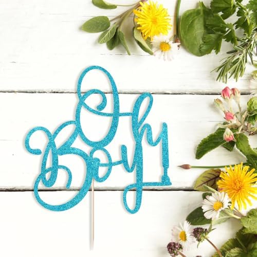 Oh Boy Cake Topper Blue Glitter Baby Birthday Decoration 1