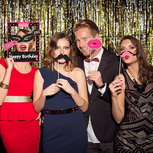 31pcs Hot Pink Birthday Photo Booth Props Set 1