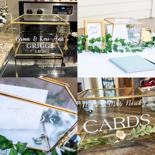 126 Inch Wedding Card Box with Lock - Gold Metal and Glass