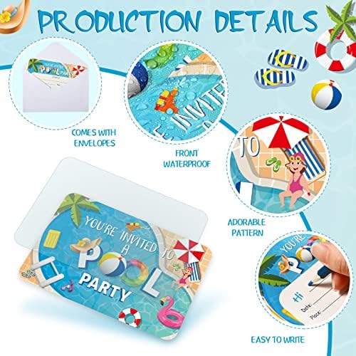 30 Pool Party Invitations with Envelopes