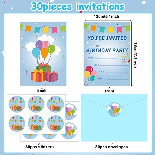 30 Piece Birthday Invite Set with Envelopes and Sticker Labels