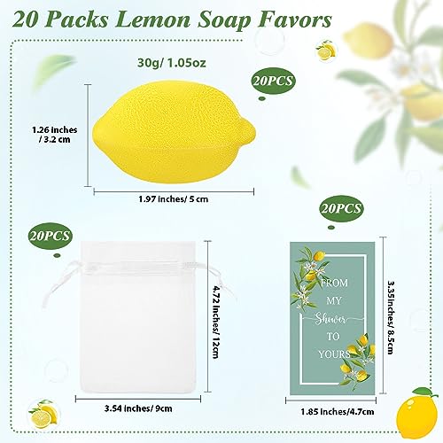 Lounsweer Set of 20 Lemon Soap Favors with Cards and Organza Bags
