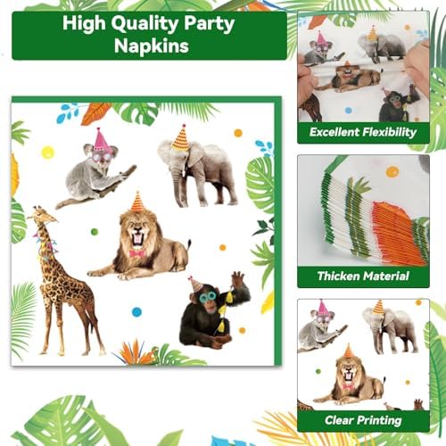 96Pcs Jungle Themed Plates and Napkins for Birthday Party