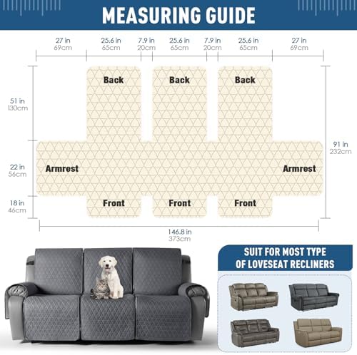 TAOCOCO Waterproof Recliner Sofa Cover - 3 Seater Pet Friendly Dark Gray