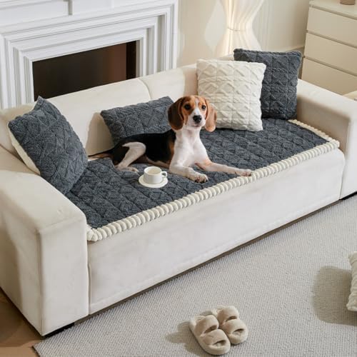 Tiwwie Fuzzy Dog Couch Cover with Non-Slip Design