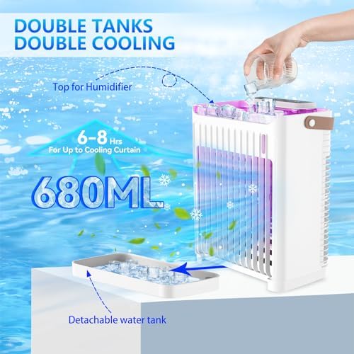 ATTLOOQ Portable Air Cooler with 5 Speeds and 7 LEDs