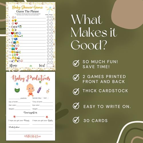 LOTUS-A Baby Shower Games - Guess The Phrase and Predictions Cards