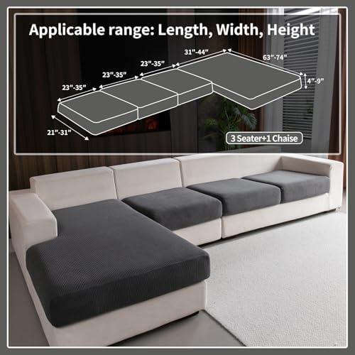 Sectional Couch Covers 4 Pieces 3 Seaters1 Chaise Dark Gray