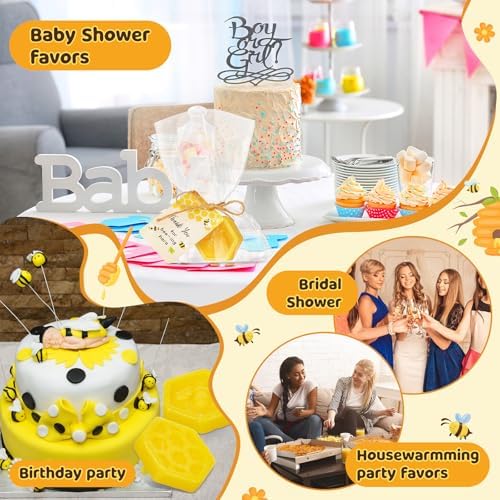 24 Pcs Honeycomb Baby Shower Favors with Stick Soap Yellow