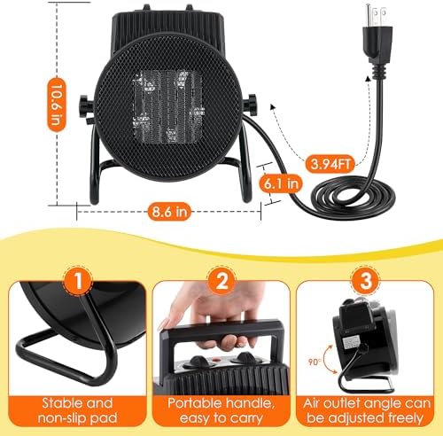 Gulfmew 1500W Quick Heating Portable Heater for Garage Indoor Use
