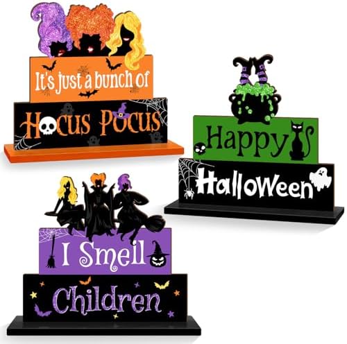 Halloween Witch Table Signs 3PCS Wooden Decor