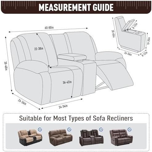 TAOCOCO Recliner Cover with Middle Console Dark Coffee