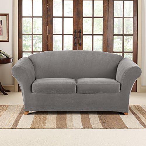 SureFit Stretch Pique Loveseat Covers - 2 Seat with Zippered Cushions