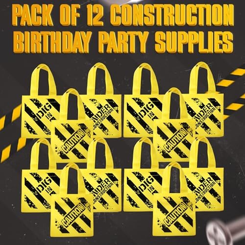 Construction Themed Tote Bags for Kids Birthday Party Supplies
