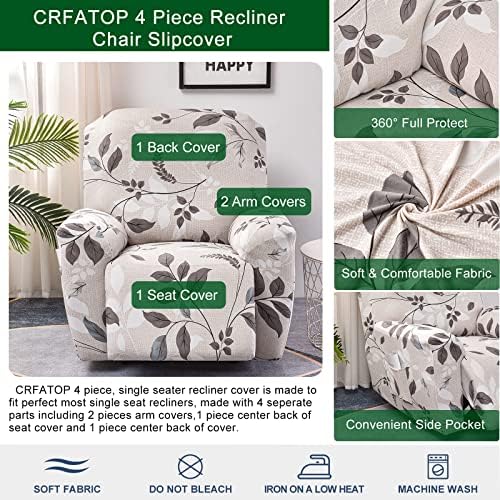 CRFATOP 4-Piece Recliner Slipcover with Pockets