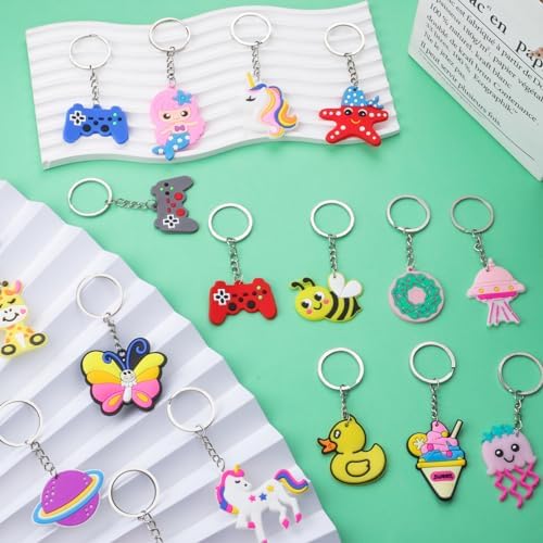 65PCS Cartoon Keychains for Kids Party Favors