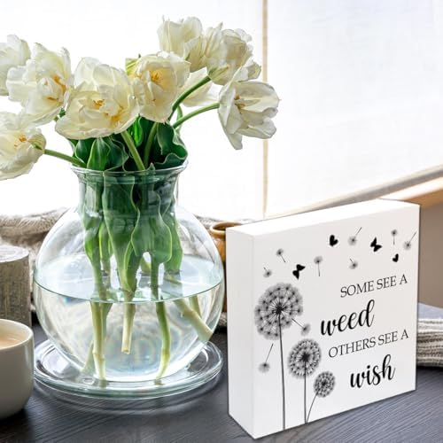 Spring Dandelion Decor Wooden Block Sign 5x5 Inches