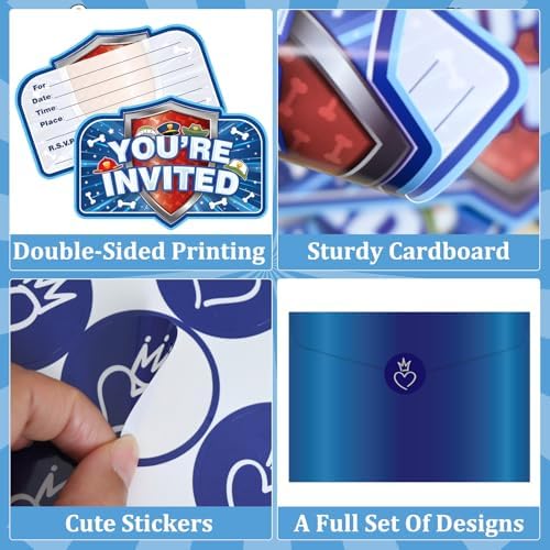20Pcs Cute Cartoon Birthday Invitations for Boys and Girls