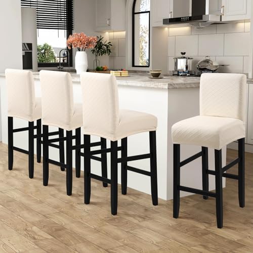 Waterproof Bar Stool Covers 2PCS Beige Stretch Slipcovers