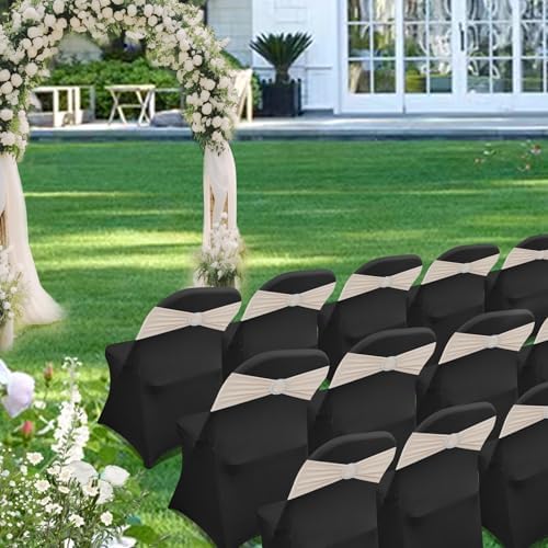 AZAMIA Stretch Folding Chair Covers Black 10pcs