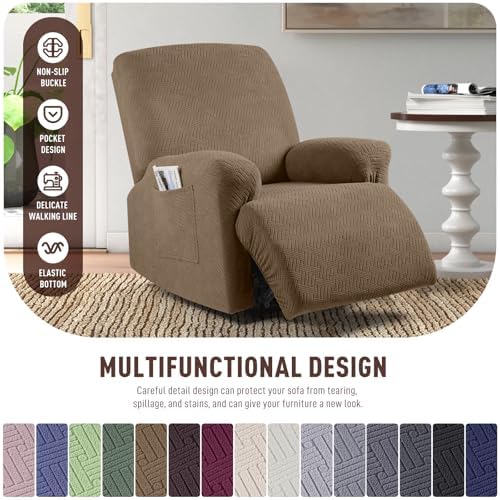 KinCam Recliner Covers for 1 Seater Light Coffee Stripe Jacquard