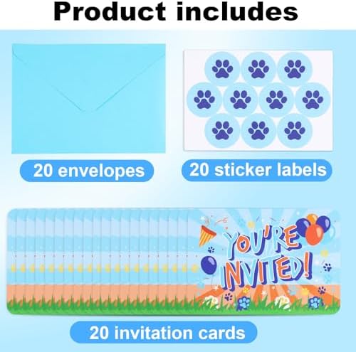 SAVITA Blue Birthday Invitations Set of 20 with Envelopes and Stickers