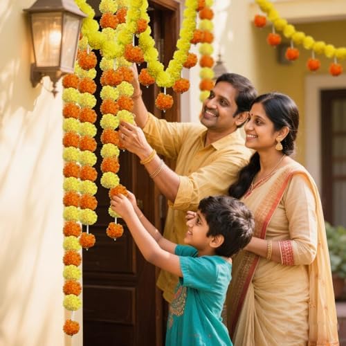 5 Pcs Marigold Garland with Pearls Decor