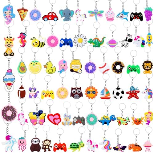 65PCS Cartoon Keychains for Kids Party Favors