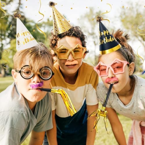 34 Pcs Birthday Party Hats Gold Cone Set