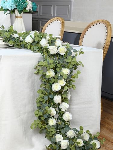 6 Pcs Wedding Garland Artificial Eucalyptus Decor White Roses