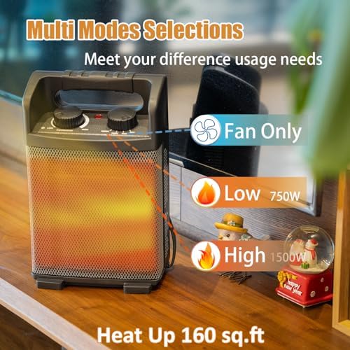 HiCFM 1500W Electric Space Heater with Thermostat Control and Fan Only Option