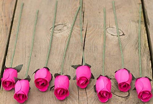 Hot Pink Bunch of 8 Closed Bud Wooden Roses for Crafts