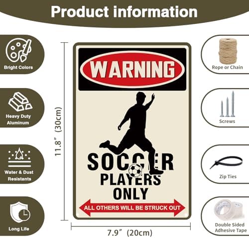Soccer Decor Warning Sign 8x12 Inch Aluminum
