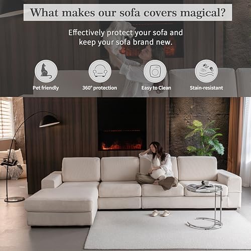 OHSIO Sectional Couch Covers 4 Pieces Ivory