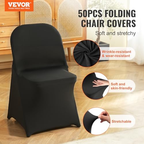 VEVOR Stretch Spandex Chair Covers 50PCS Black Universal Fit