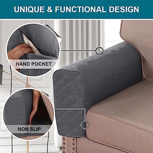 Turquoize 2 Pack Waterproof Armrest Covers for Chairs and Sofas Gray
