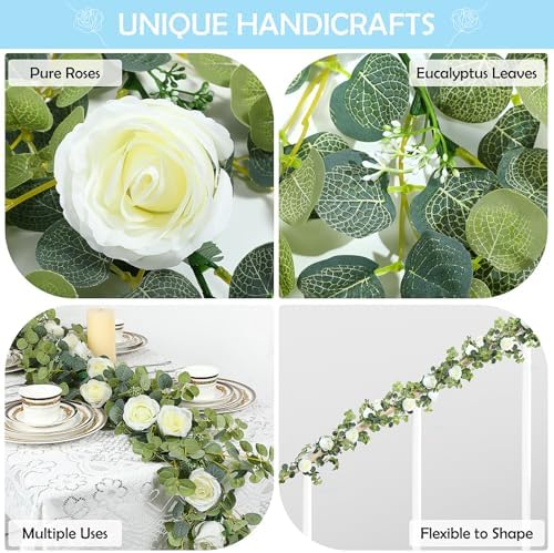6 Pcs Wedding Garland Artificial Eucalyptus Decor White Roses