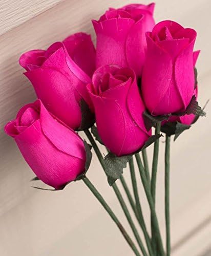 Hot Pink Bunch of 8 Closed Bud Wooden Roses for Crafts