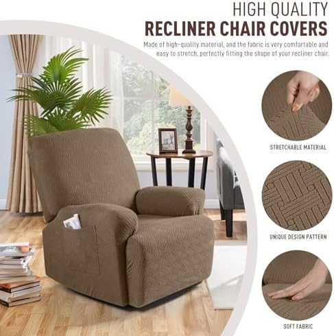 KinCam Recliner Covers for 1 Seater Light Coffee Stripe Jacquard